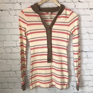 Free People Long Sleeved Hooded shirt small
